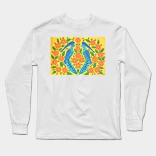 Maria Primachenko - blue birds in flowers 1983 Long Sleeve T-Shirt